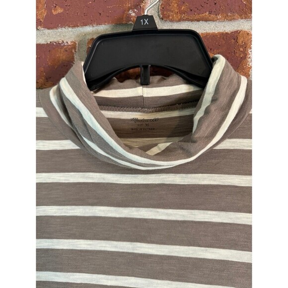 Madewell mock style neckline long sleeve striped shirt size medium - Picture 3 of 7